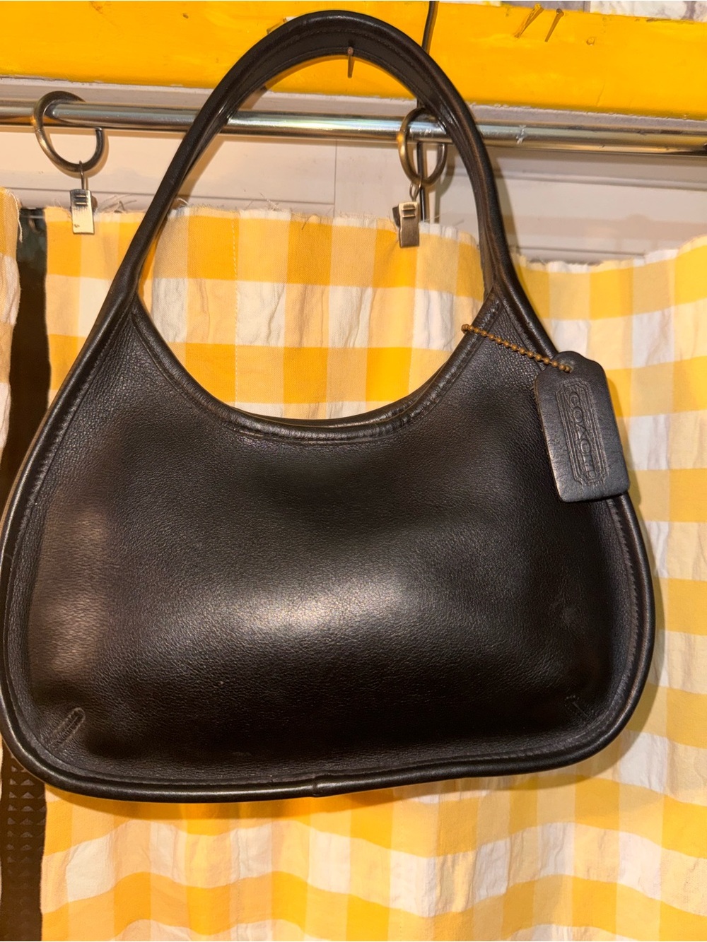 Vintage Coach Black Leather Shoulder Hobo with Tag